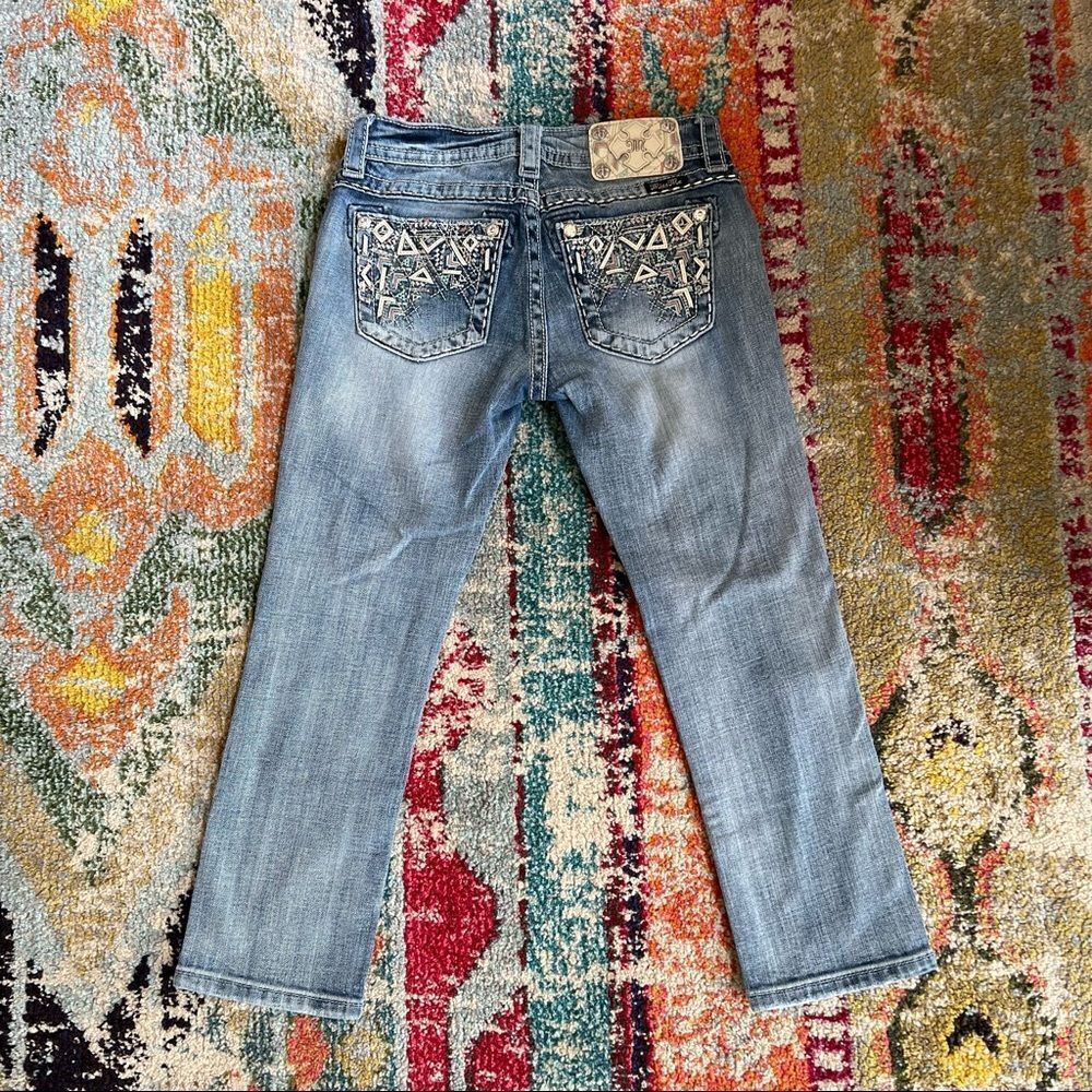 Miss Me Signature Cropped jeans geometric embroidered pockets rhinestones Y2K - Picture 7 of 15